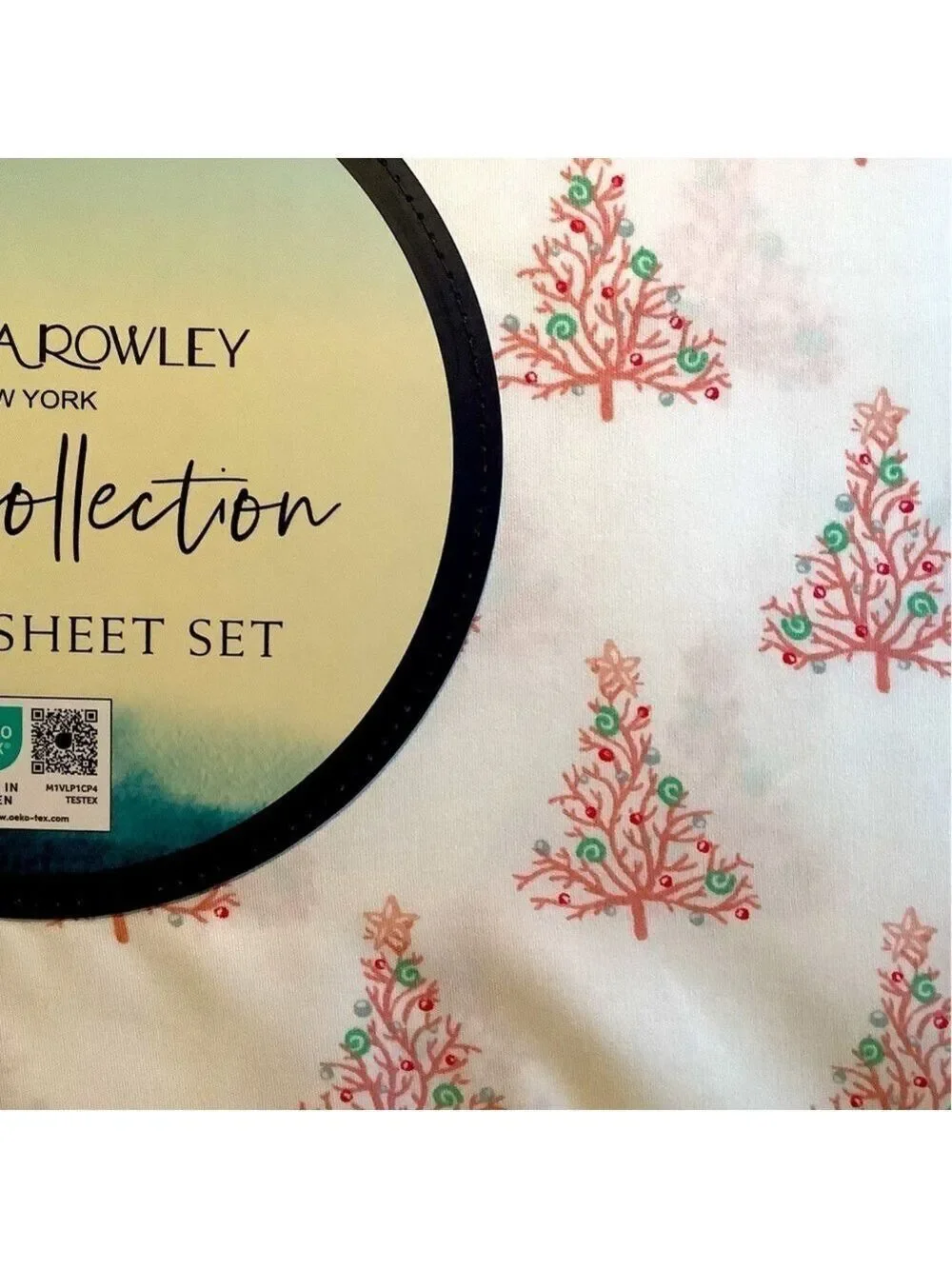 Cynthia Rowley Coastal Christmas Tree Sheet Set Queen New